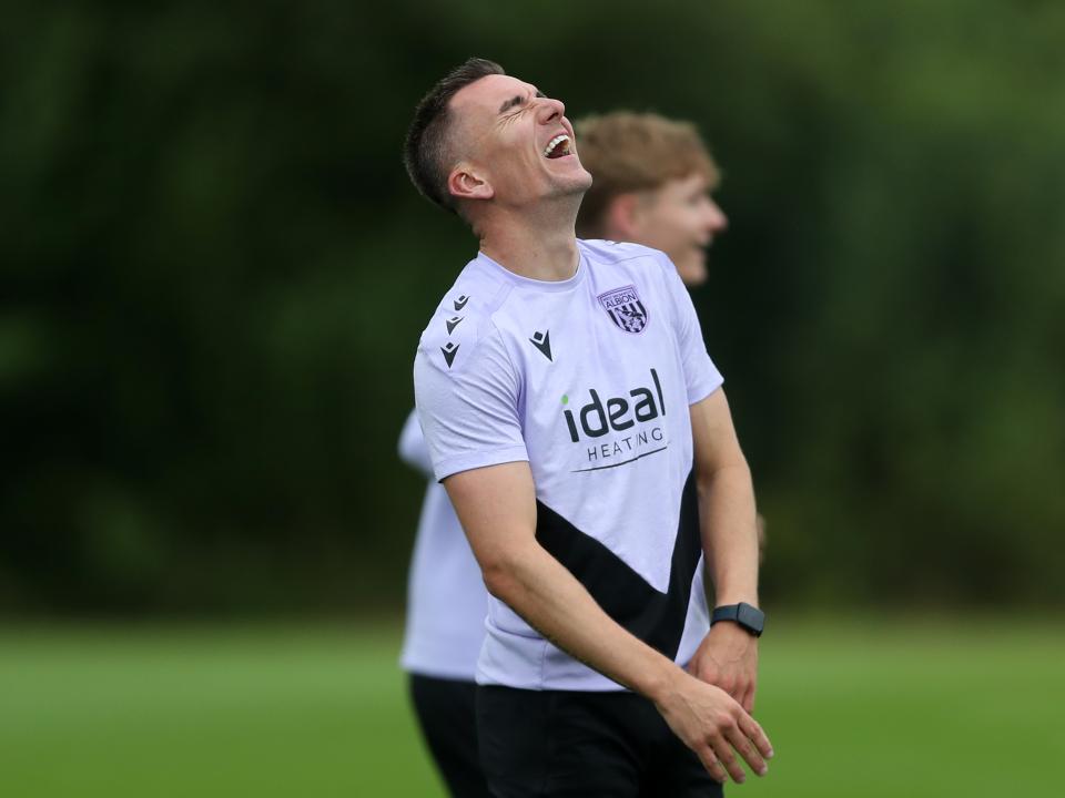 Jed Wallace laughing during a training session