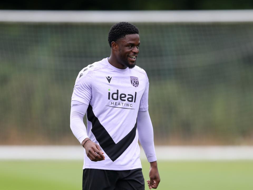 Josh Maja smiling during a training session