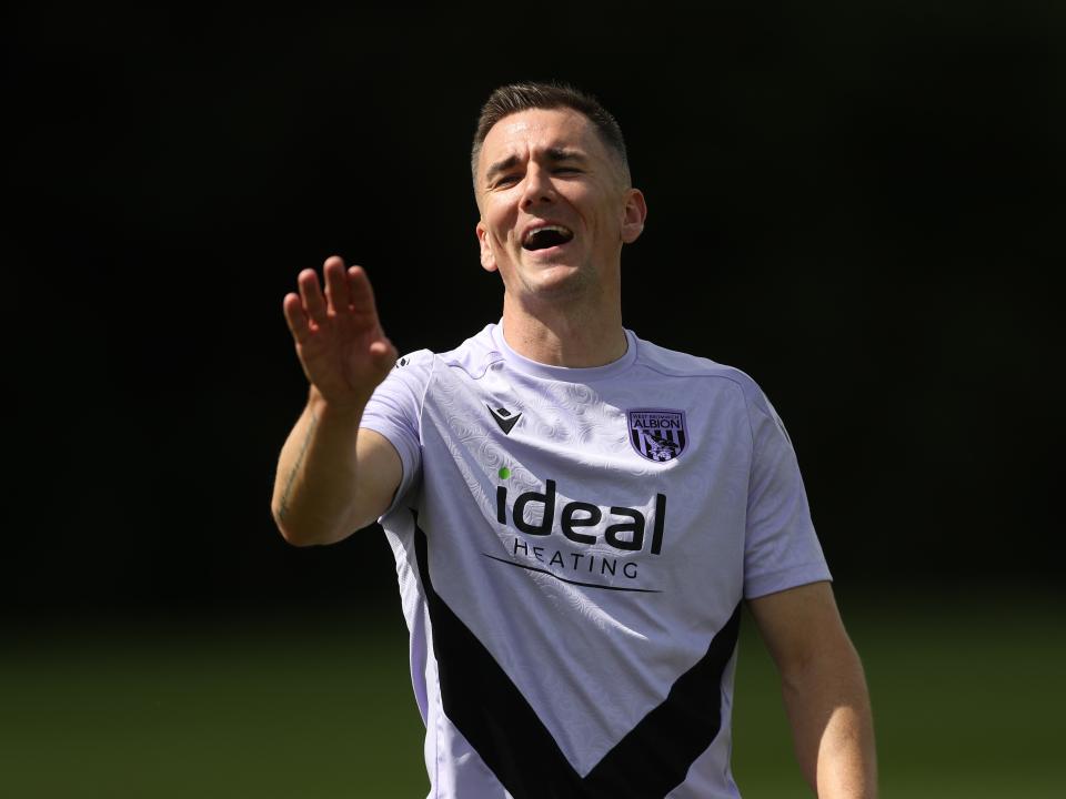Jed Wallace laughing during a training session