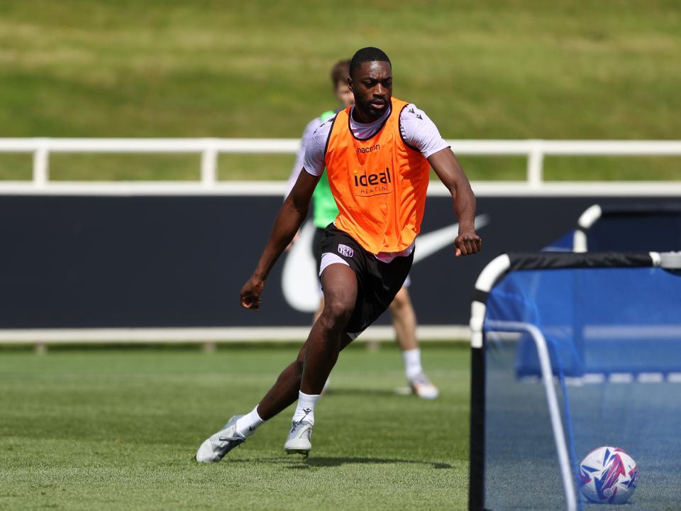 Semi Ajayi on the ball during a training session at St. George's Park
