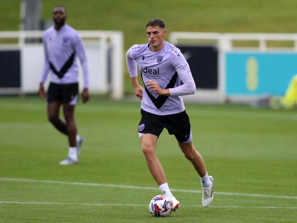 Caleb Taylor on the ball during a training session at St. George's Park