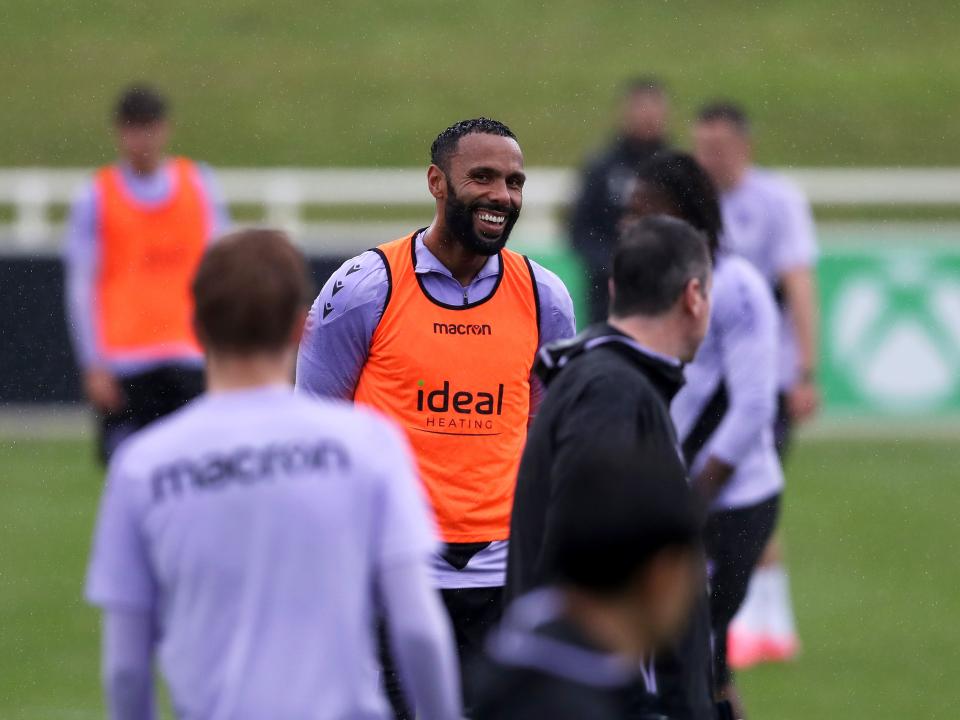 Kyle Bartley laughing during a pause in the training session at St. George's Park
