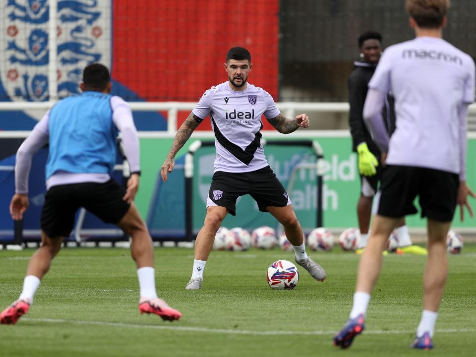 Alex Mowatt on the ball during a training session at St. George's Park