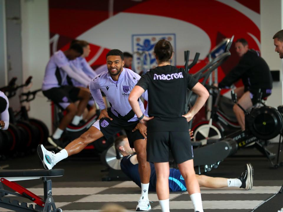 Darnell Furlong stretching in the gym at St. George's Park 