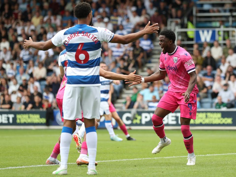 Josh Maja celebrates scoring his second goal at QPR 