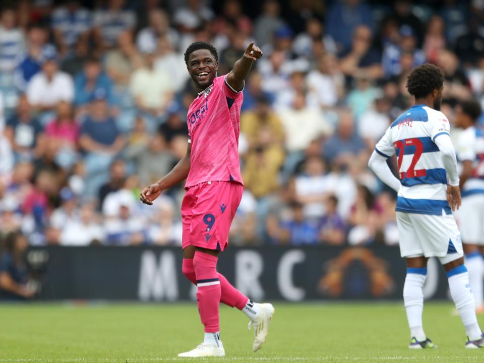 Josh Maja celebrates scoring his third goal against QPR