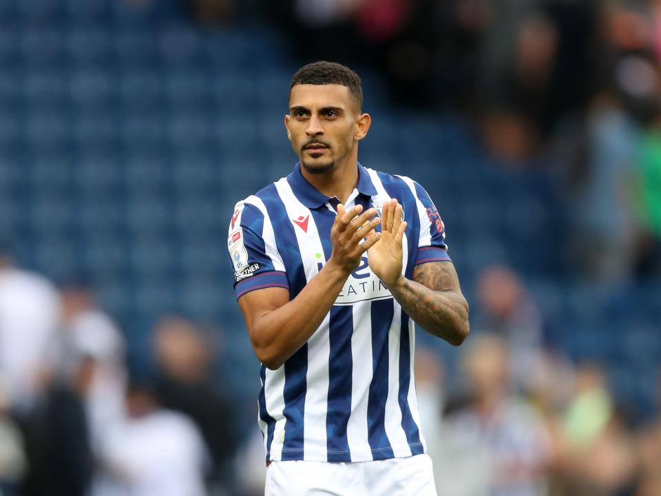Karlan Grant applauding Albion fans after the game against Swansea 