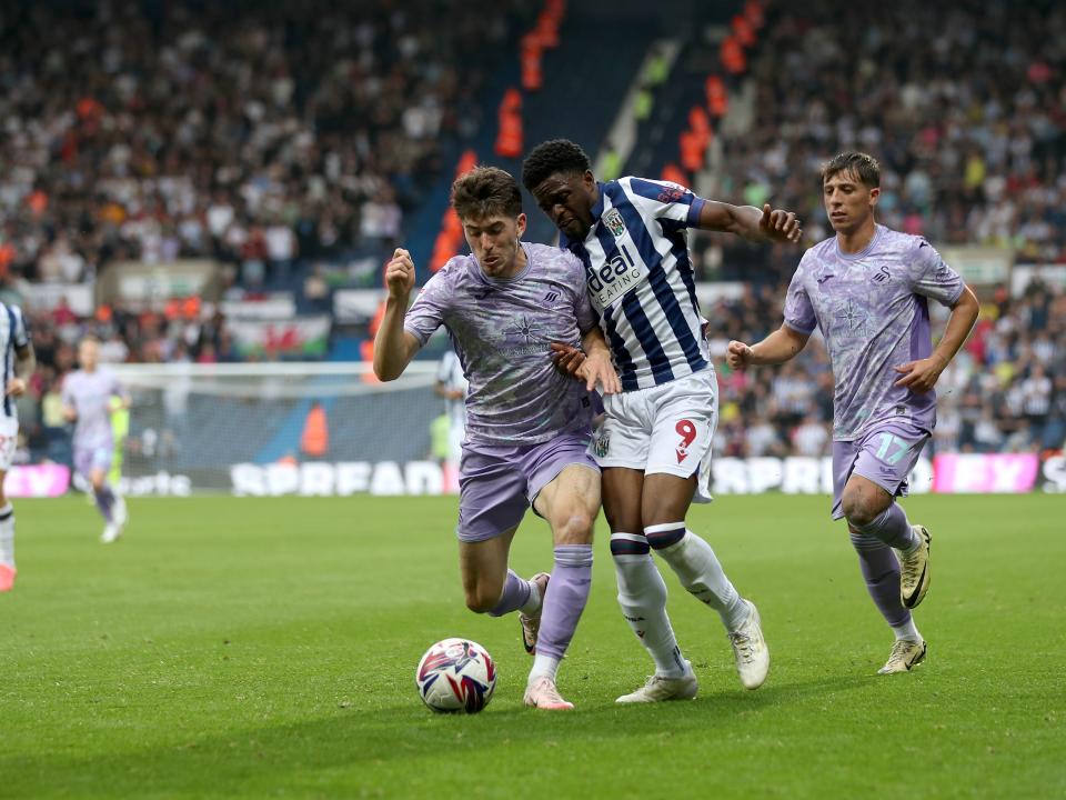 Karlan Grant on the ball against Swansea 