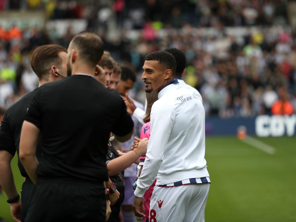 Karlan Grant lining up for Albion before kick-off against Swansea City at The Hawthorns 