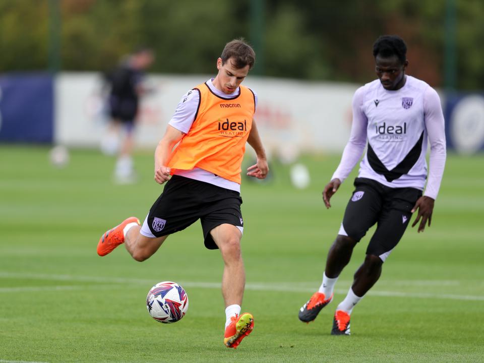 Jayson Molumby on the ball during training 