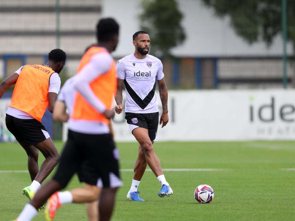 Kyle Bartley on the ball during training 