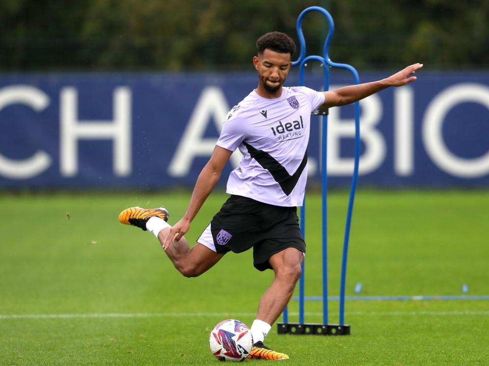 Mason Holgate striking a ball in training 