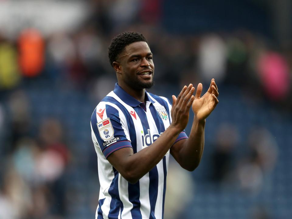 Josh Maja applauding Albion fans at The Hawthorns