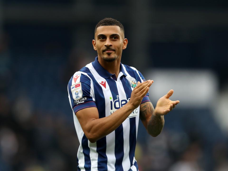 Karlan Grant applauding Albion fans at The Hawthorns