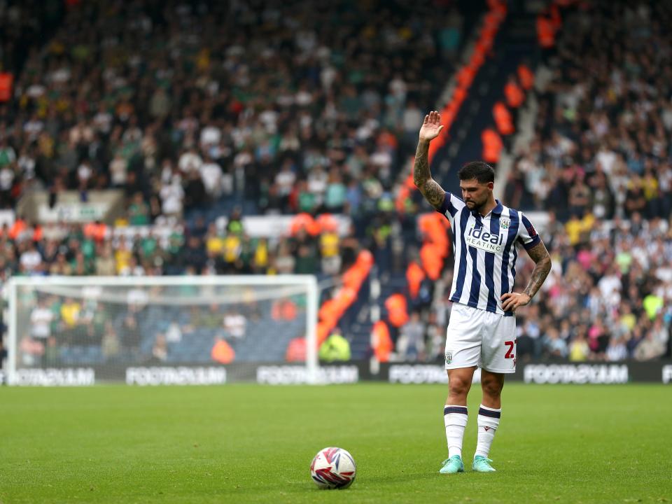 Alex Mowatt prepares to take a free-kick against Plymouth 
