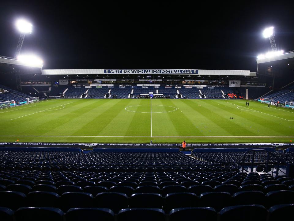 A general view of the West Stand at The Hawthorns at night shot from the East Stand 
