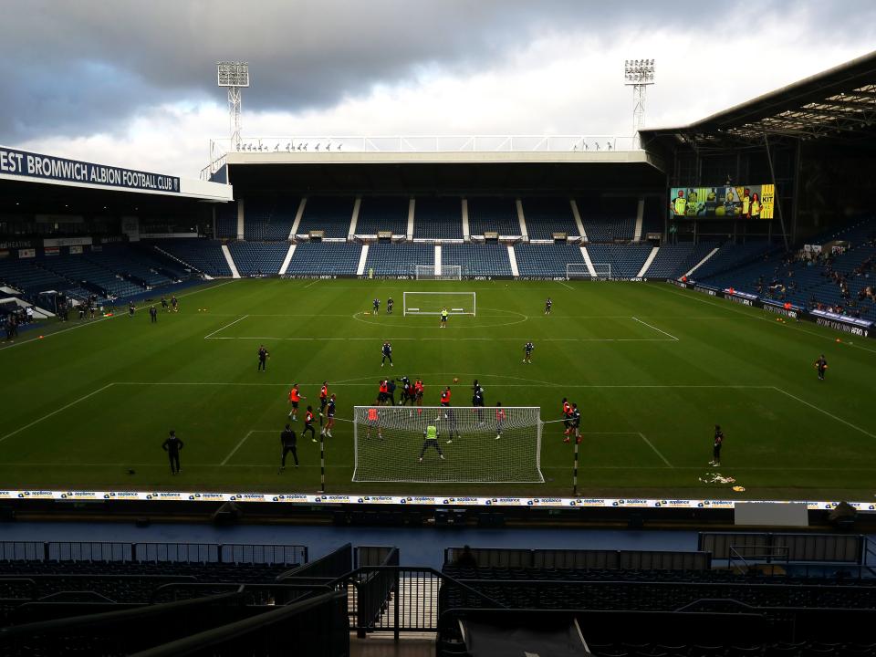 A wide view of The Hawthorns while Albion train