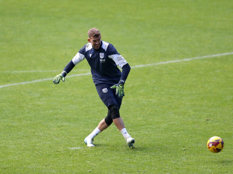 Alex Palmer passing the ball during a training session at The Hawthorns