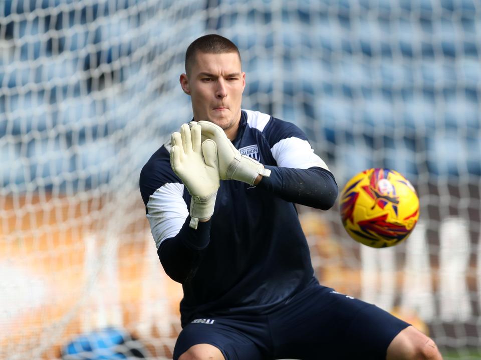 Ted Cann making a save during a training session at The Hawthorns