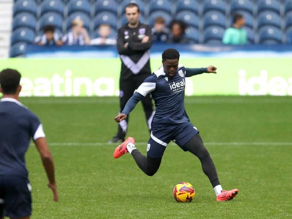 Josh Maja on the ball during a training session at The Hawthorns