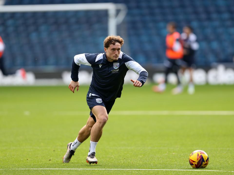 Callum Styles on the ball during a training session at The Hawthorns