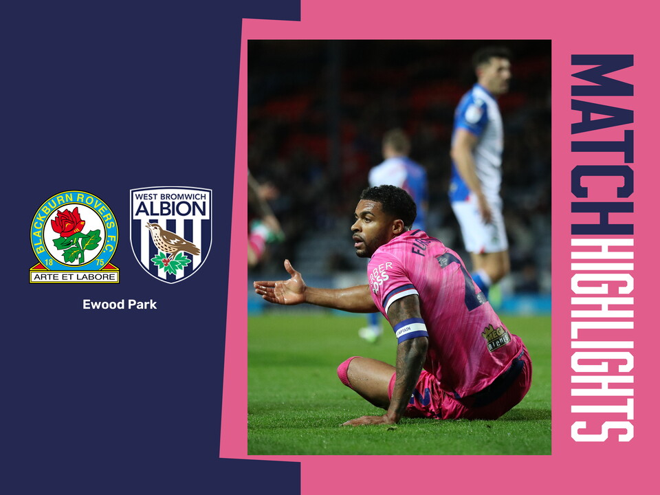 A match highlights graphic, in the pink and blue 2024/25 away colours, showing the badges of Blackburn and Albion and an action photo of Darnell Furlong