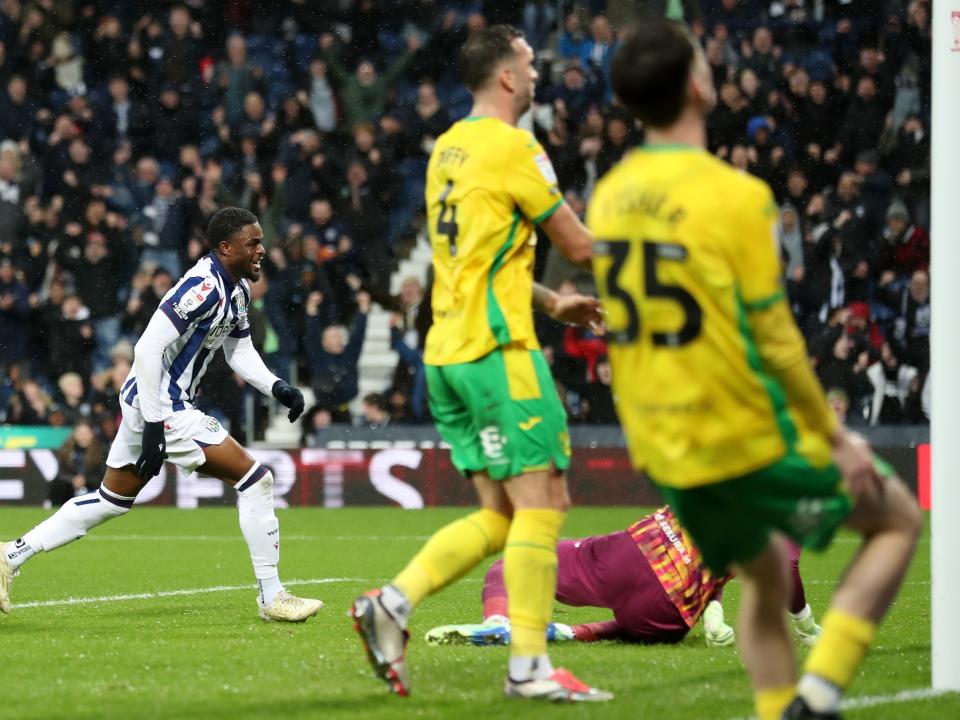Josh Maja scores against Norwich at The Hawthorns 