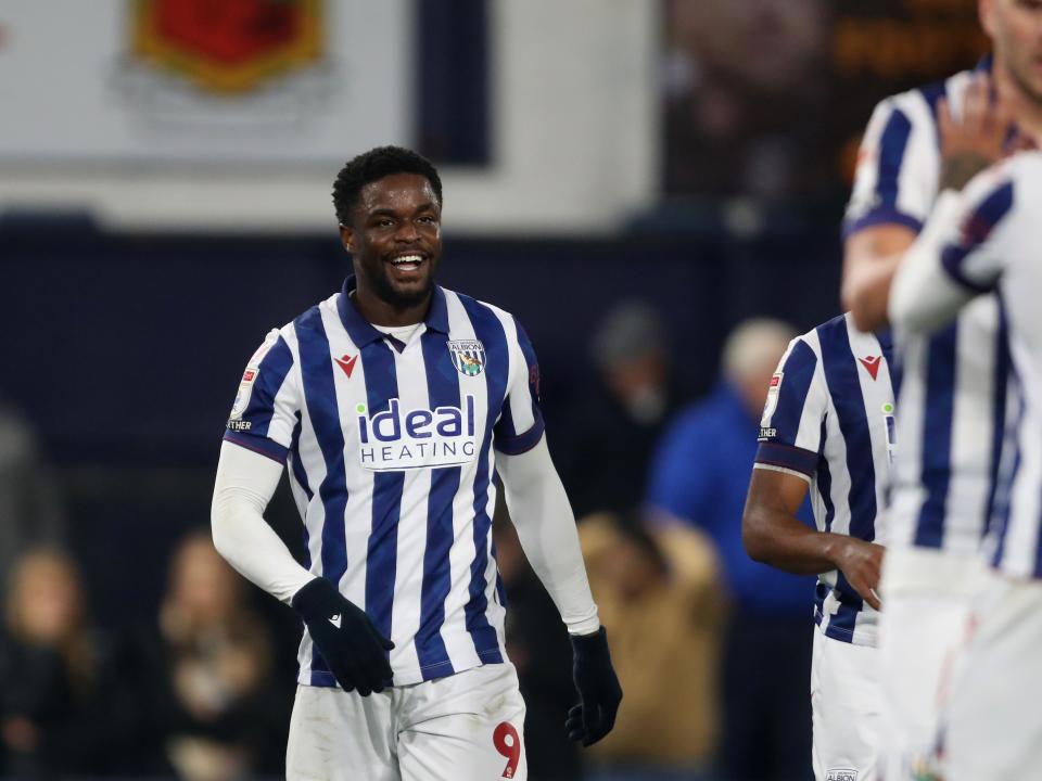 Josh Maja celebrates scoring against Luton 