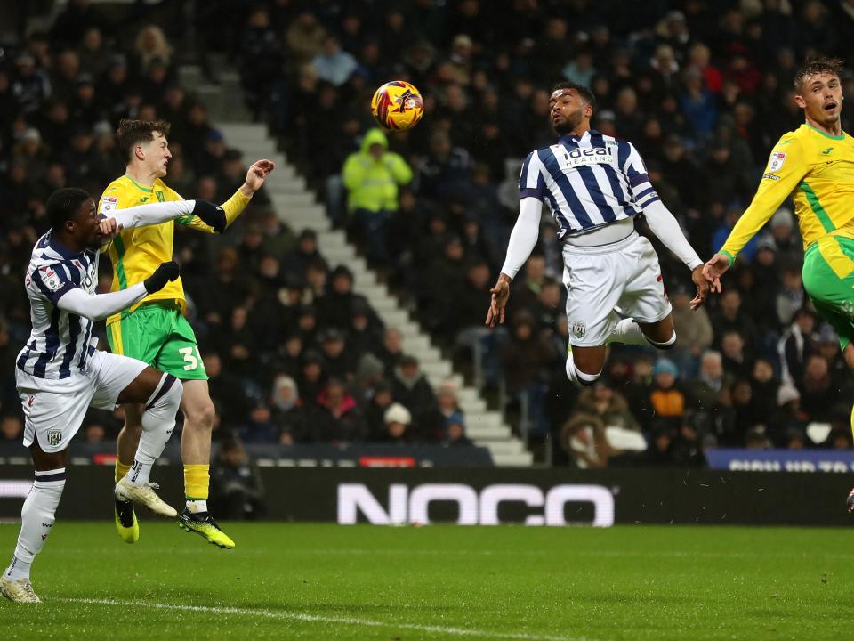 Darnell Furlong attempting to head the ball against Norwich City 