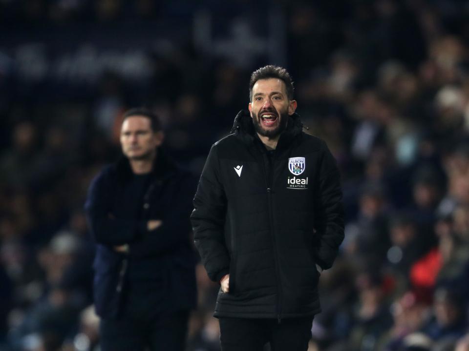 Carlos Corberán shouting on the side of the pitch against Coventry City 