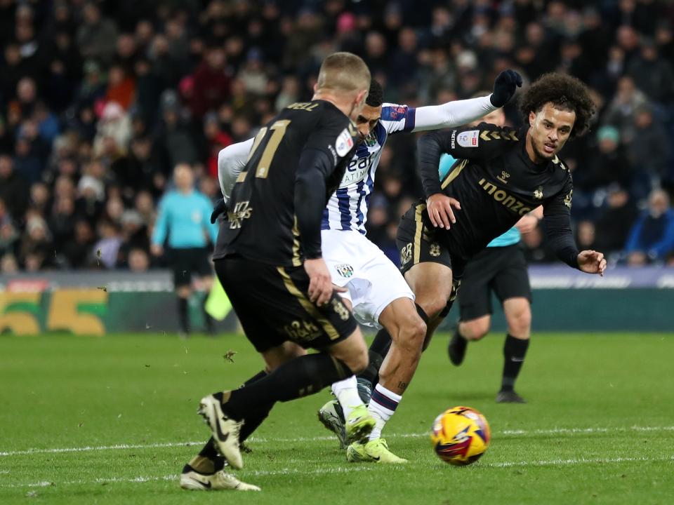 Karlan Grant shoots and scores against Coventry City 