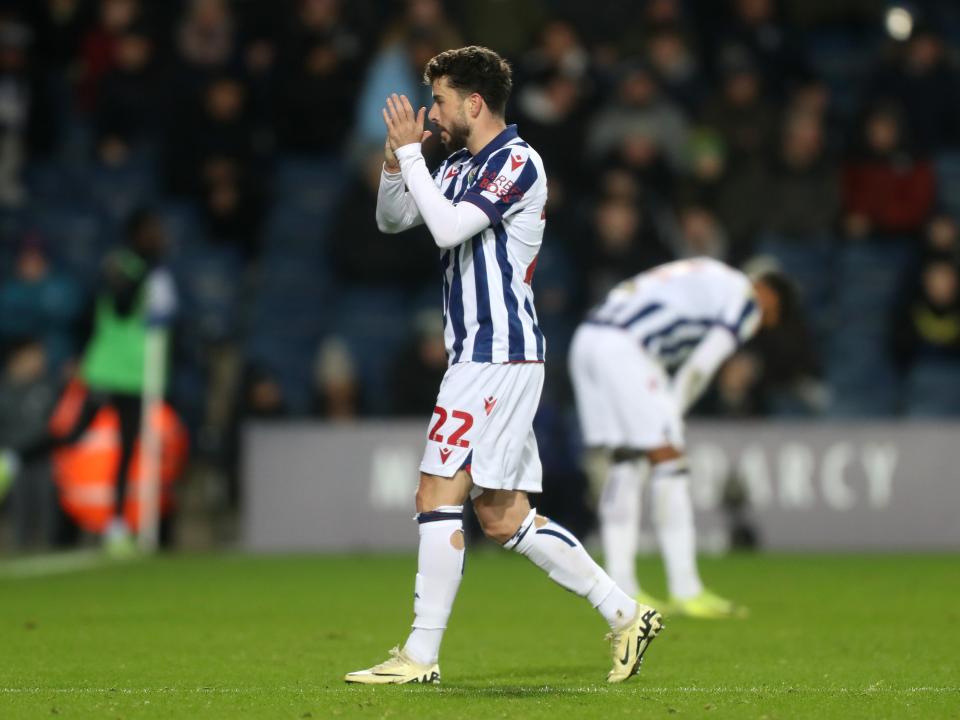 Mikey Johnston applauds supporters after Albion's win against Coventry City 