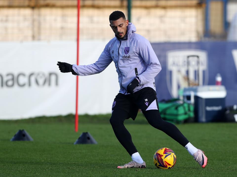 Karlan Grant on the ball during training 
