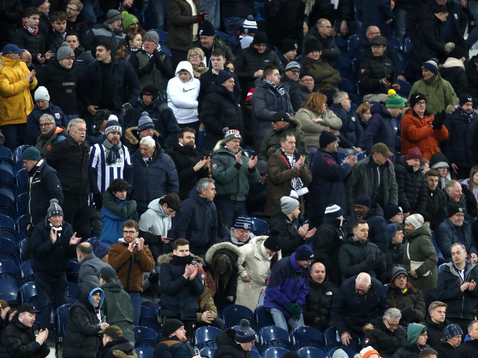 A general view of Albion fans watching the Coventry City game from the stand 
