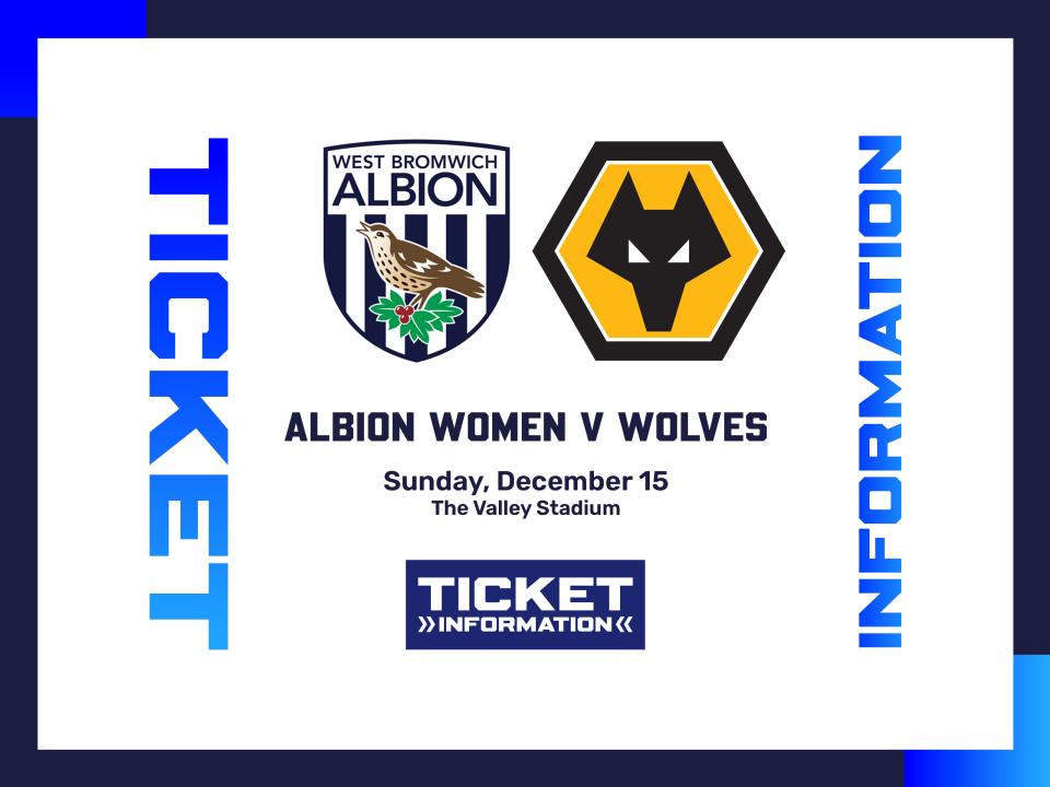A ticket graphic displaying information for Albion Women's game against Wolves