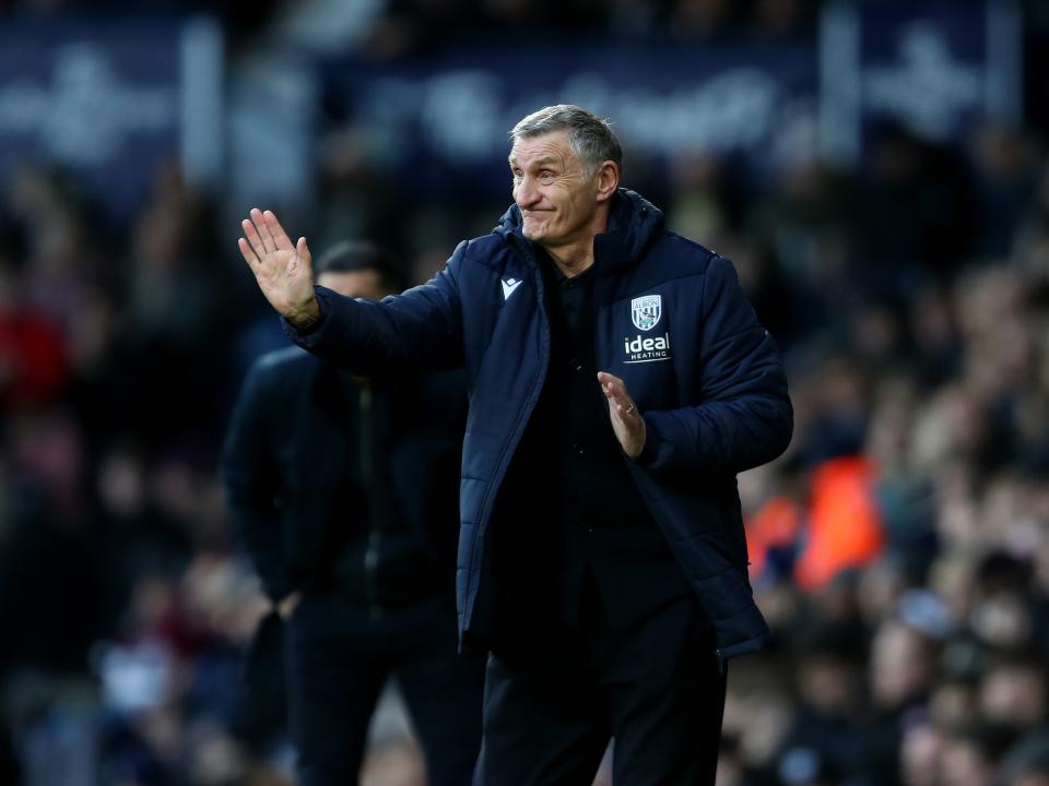 Tony Mowbray on the side of the pitch at The Hawthorns