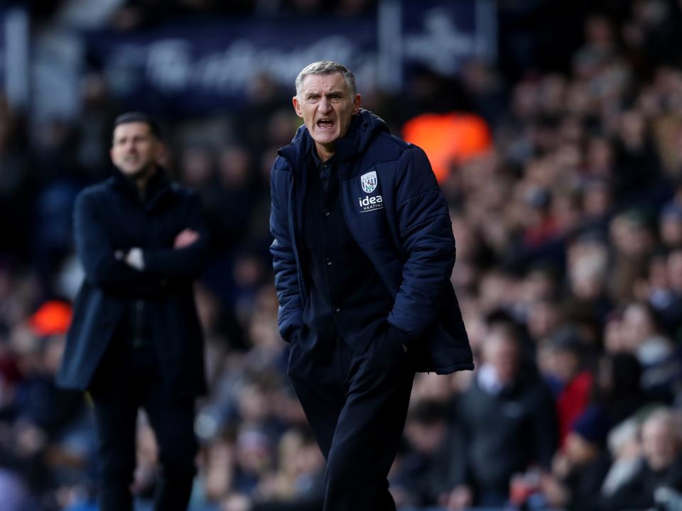 Tony Mowbray on the side of the pitch at The Hawthorns