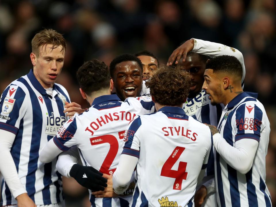 Josh Maja celebrates scoring against Preston with team-mates