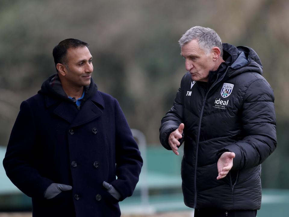 Chairman Shilen Patel chatting with Head Coach Tony Mowbray