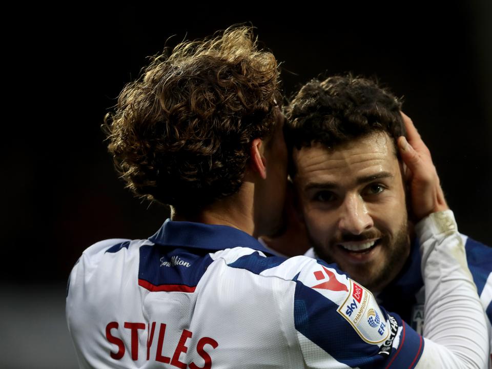 Callum Styles celebrates scoring against Preston with Mikey Johnston 