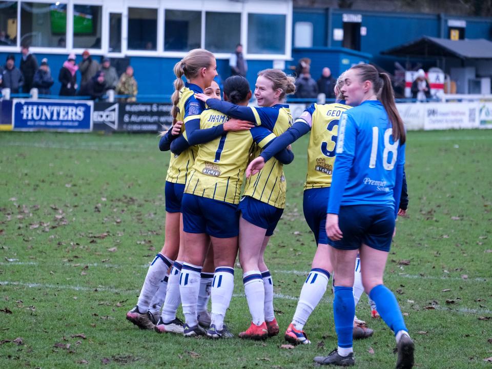 Albion Women celebrate against Halifax.