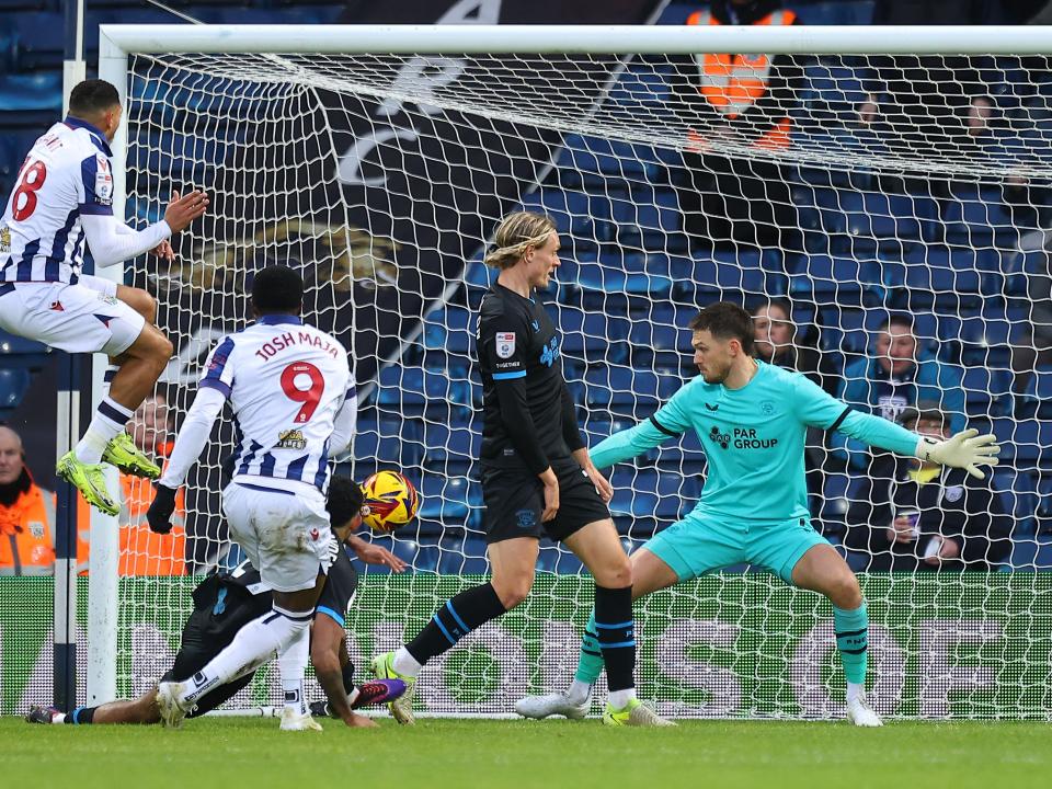 Josh Maja shoots and scores against Preston 