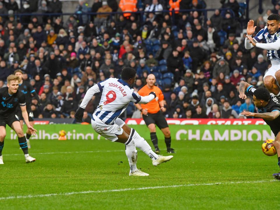Josh Maja shoots and scores against Preston 