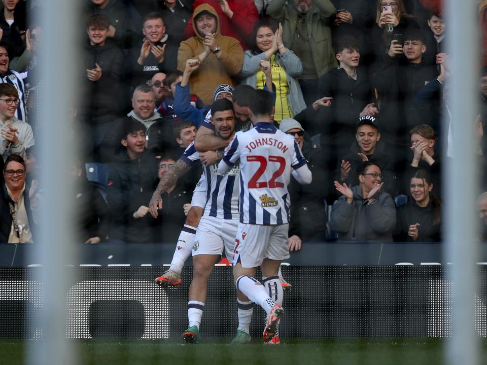 Alex Mowatt celebrates scoring against Oxford at The Hawthorns 