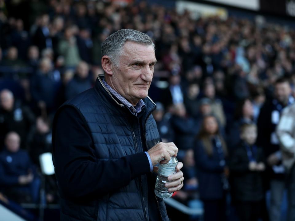 Tony Mowbray on the side of the pitch at The Hawthorns