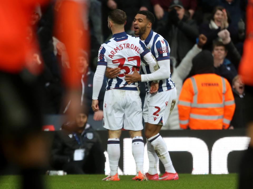 Adam Armstrong celebrates scoring against Sheffield Wednesday with Darnell Furlong