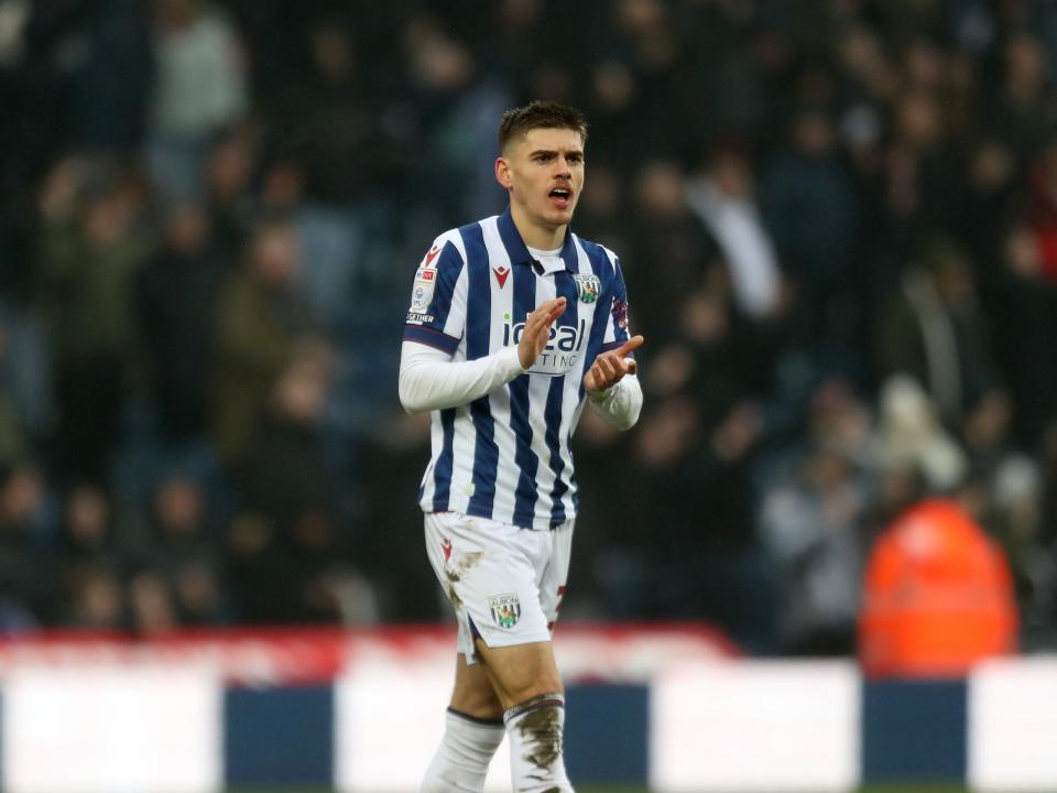 Tom Fellows applauding Albion fans after beating Sheffield Wednesday