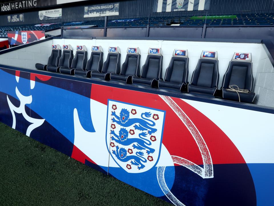 England branding on the home dugout at The Hawthorns before the game with Portugal