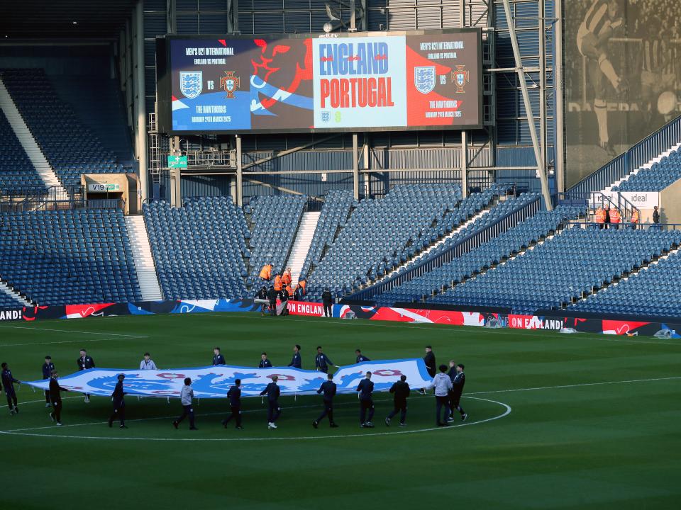 England branding on the big screens at The Hawthorns before the game with Portugal