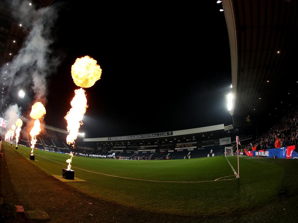 A general view of The Hawthorns with fire displays before England U21s and Portugal kick-off